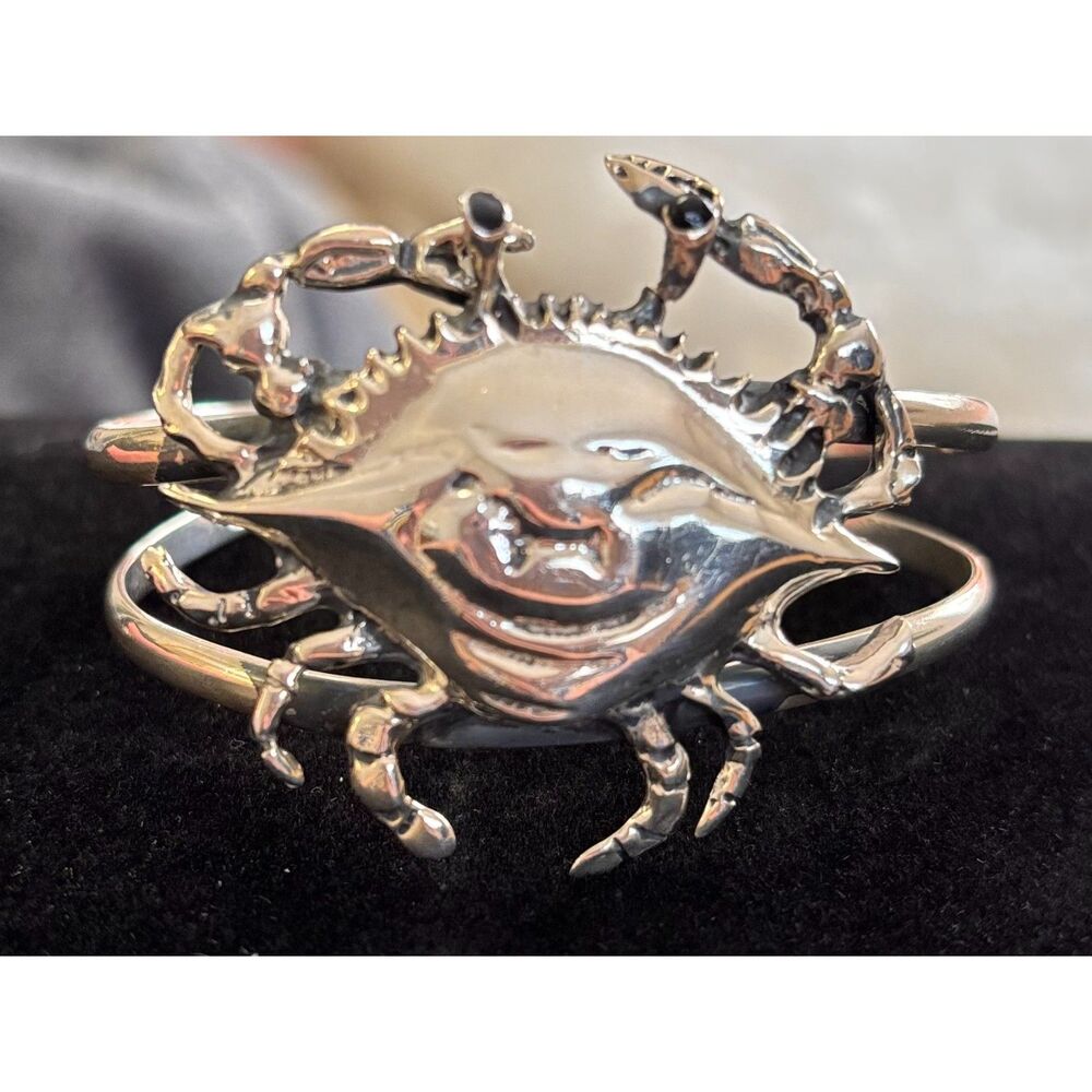 VTG 925 Sterling Silver Blue Crab Split Band Cuff Bracelet Mexico 31 Grams
